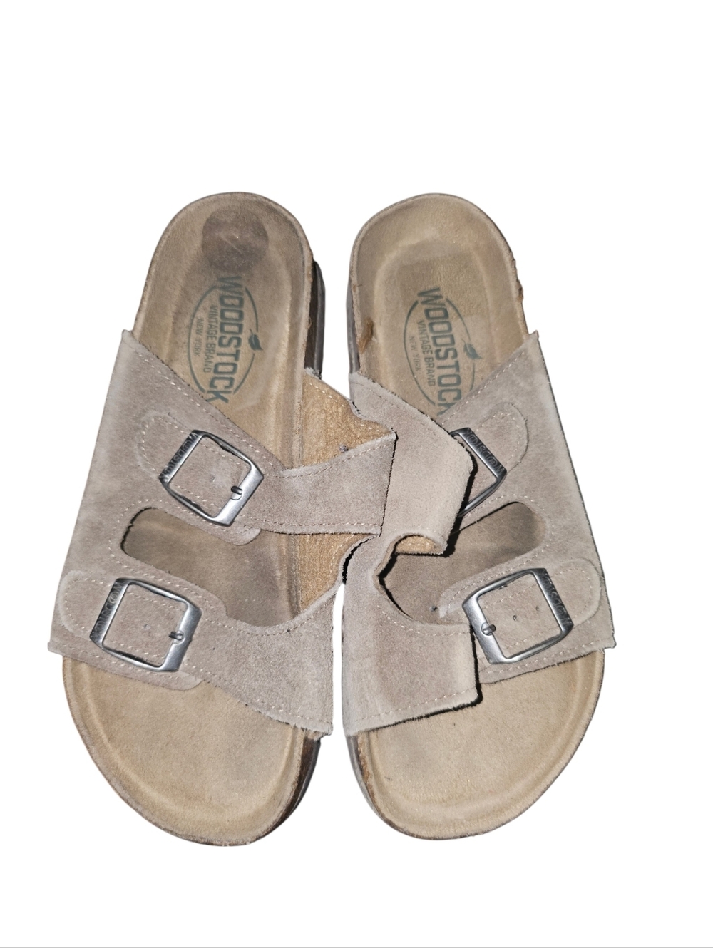 Woodstock Taupe Suede Double Buckle Slide Sandals